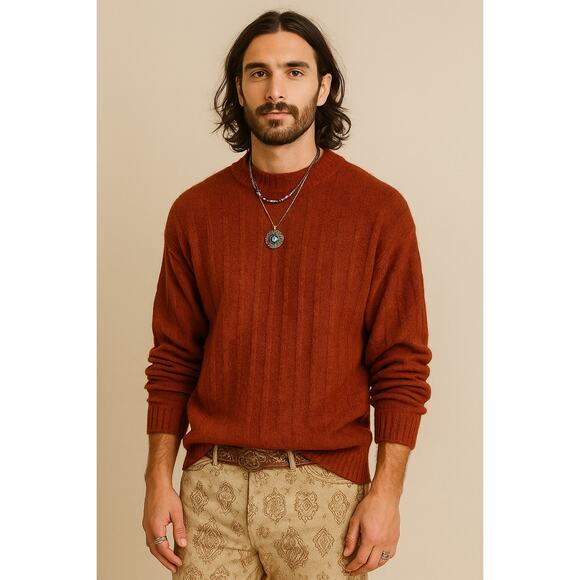 Arrow Other - Vintage ARROW CUM LAUDE Rustic Orange 100% Wool 70s Mock Neck Sweater M